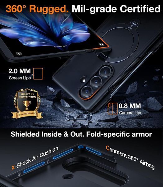 Чехол TORRAS 360 Spin Magnetic Stand Black with S Pen Holder для Samsung Galaxy Fold 7 2988560748 фото