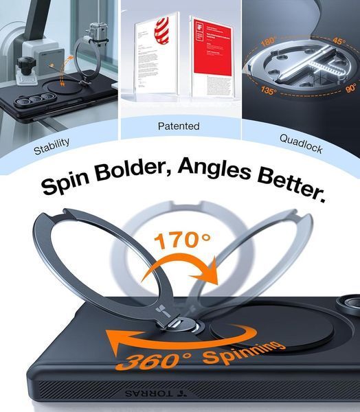 Чехол TORRAS 360 Spin Magnetic Stand Black with S Pen Holder для Samsung Galaxy Fold 7 2988560748 фото