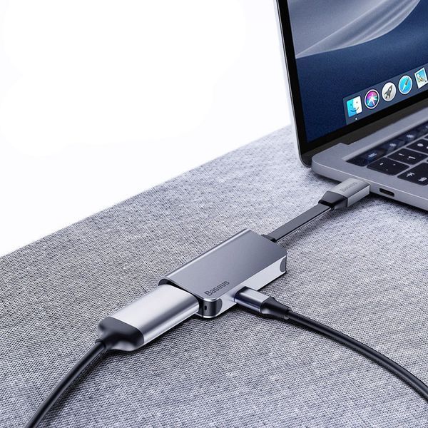 Переходник Baseus Little Box CAHUB-E0G Type-C to HDMI + Type-C Smart HUB Converter Grey 1216095243 фото