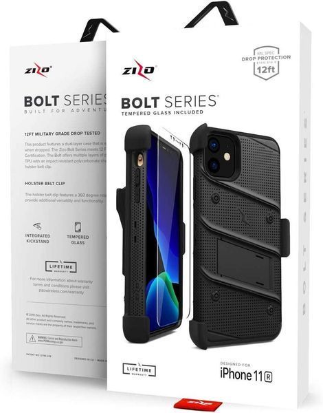 Противоударный чехол Zizo Bolt Series Black с клипсой для iPhone 11