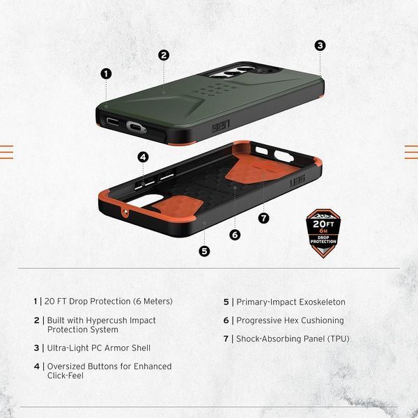 Чохол UAG Civilian Series Olive Drab для Samsung Galaxy S22 SM-S901 2357625123 фото