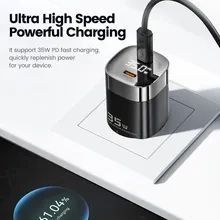 Зарядное устройство Toocki 35W GaN Fast Charging Mini Wall Charger PD Daul USB Type C Black 1937628326 фото