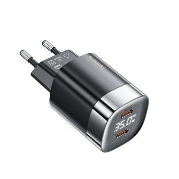 Зарядний пристрій Toocki 35W GaN Fast Charging Mini Wall Charger PD Daul USB Type C Black 1937628326 фото