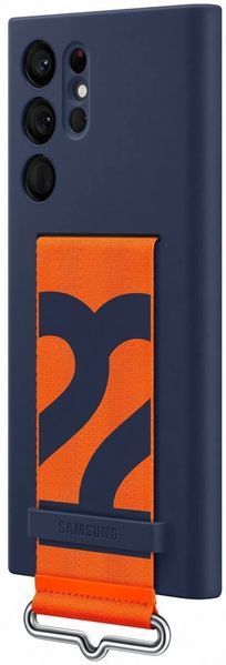 Оригинальный чехол Samsung Silicone Grip Cover Navy with Strap для Samsung S22 Ultra SM-S908