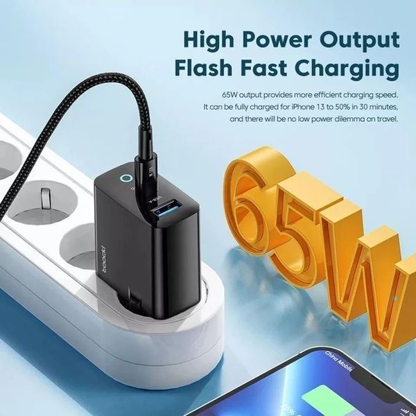 Зарядний пристрій Toocki Gan Quick Charger 65W Black 1937641820 фото