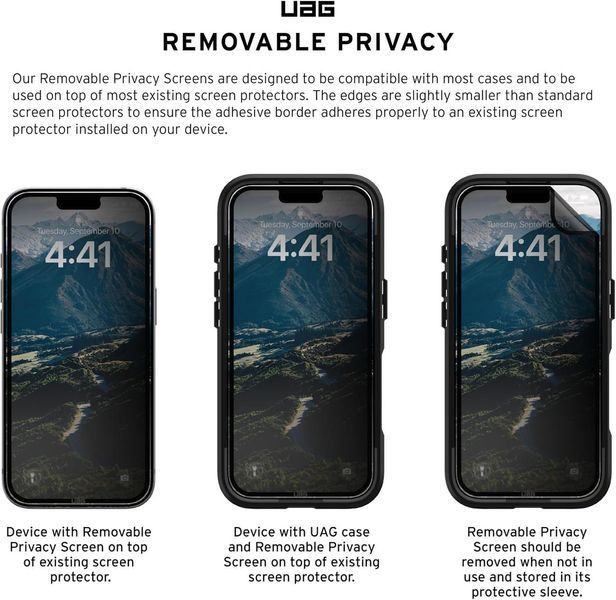 Захисна плівка Urban Armor Gear Removable Privacy Glass - Tint для iPhone 16 Pro Max 3067241196 фото