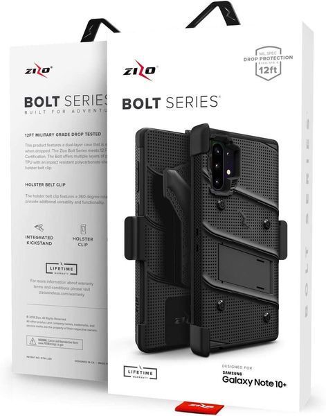 Протиударний чохол Zizo Bolt Series Black з кліпсою для Samsung Galaxy Note 10 Plus SM-N975 1645917405 фото