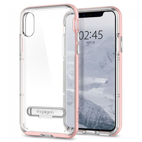 Чехол Spigen Crystal Hybrid с металической подставкой Rose Gold для iPhone X/Xs 1329259701 фото