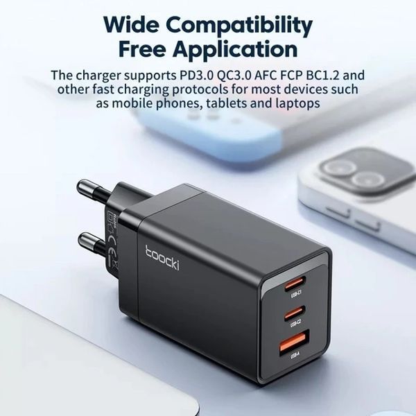 Зарядное устройство Toocki 2C1A Gan Travel Charger 67W Black 1815016703 фото