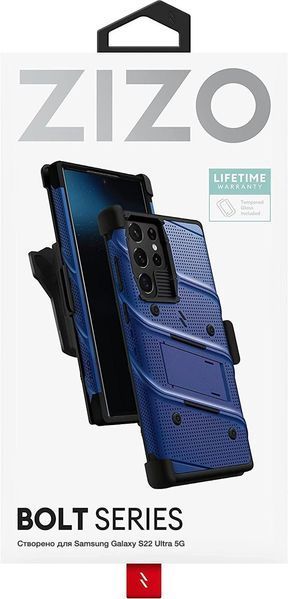 Противоударный чехол Zizo Bolt Series Blue с клипсой для Samsung Galaxy S22 Ultra SM-G908