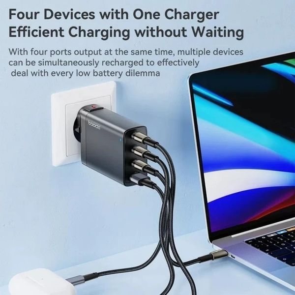 Зарядное устройство Toocki 3C1A Gan Travel Charger 100W Black 1815023428 фото
