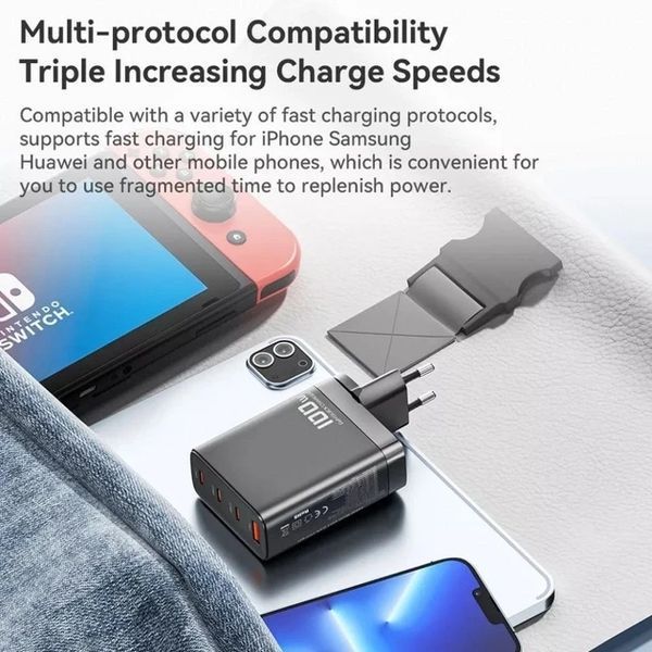 Зарядное устройство Toocki 3C1A Gan Travel Charger 100W Black 1815023428 фото