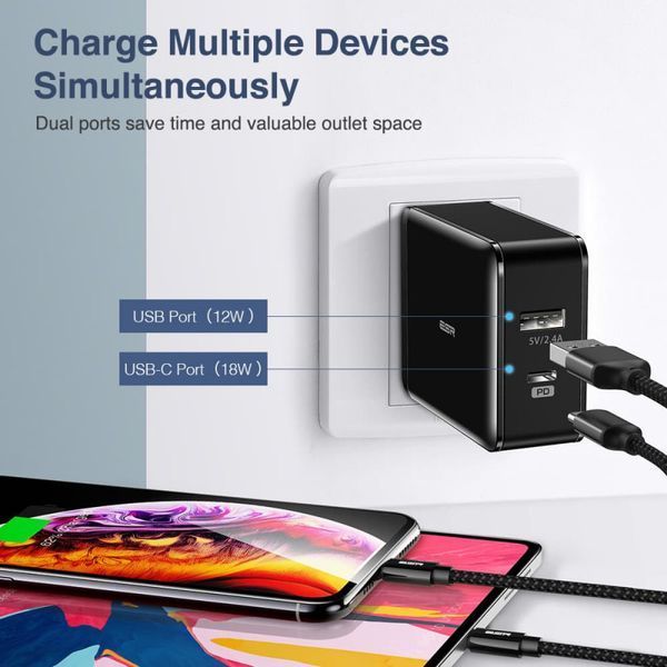 Зарядное устройство ESR PD Charger 30W USB-C + USB Black с Type-C - Lightning кабелем MFI 1817627900 фото