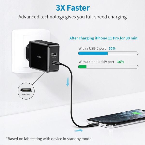 Зарядное устройство ESR PD Charger 30W USB-C + USB Black с Type-C - Lightning кабелем MFI 1817627900 фото