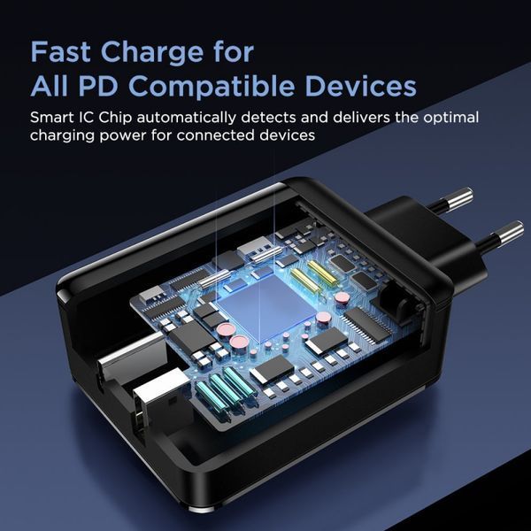 Зарядное устройство ESR PD Charger 30W USB-C + USB Black с Type-C - Lightning кабелем MFI 1817627900 фото