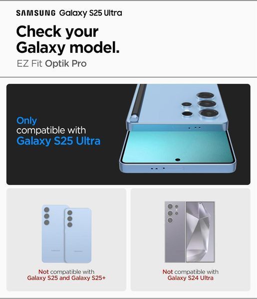 Захисне скло для камери Spigen GlasTR EZ Fit Optik Pro 2-Pack Black для Samsung Galaxy S25 Ultra AGL09081 2527296514 фото