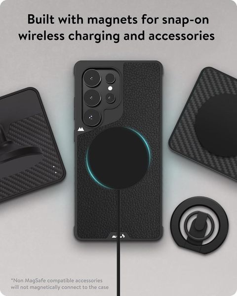 Чохол Mous MagSafe Limitless 6.0 Black Leather для Samsung Galaxy S25 Ultra 2694828421 фото