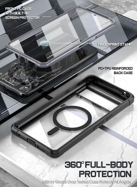 Противоударный чехол 360&deg; Poetic Guardian MagSafe Clear Black для Google Pixel 8 Pro 2285283614 фото
