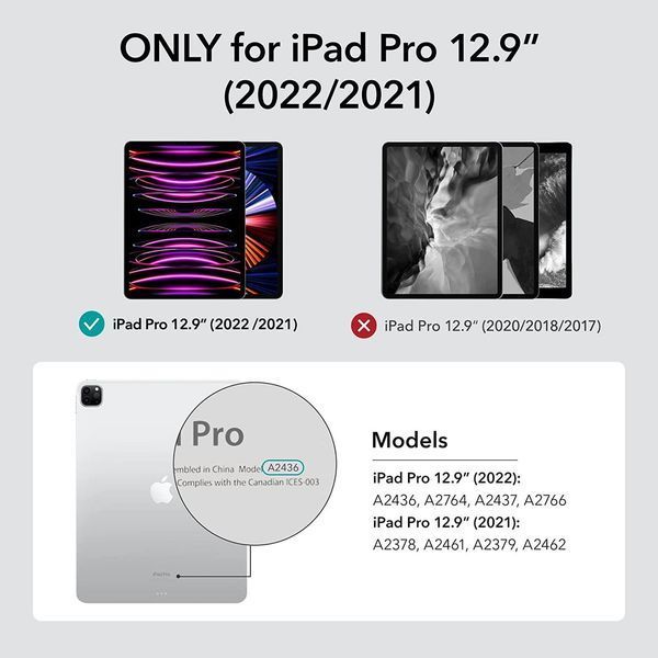 Чехол ESR Classic Hybrid Clear Black для iPad Pro 12.9" M2 (2022) | M1 (2021) 1819538234 фото
