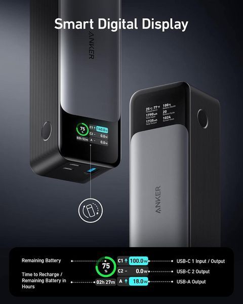 Повербанк Anker 737 Power Bank Black 24000mAh 140W A1289011