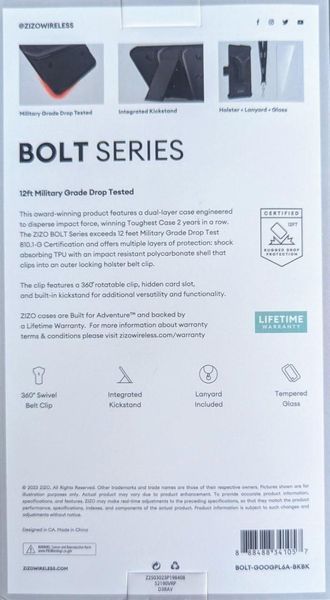 Противоударный чехол Zizo Bolt Series Gun Metal Gray с клипсой ит стеклом для Google Pixel 6a