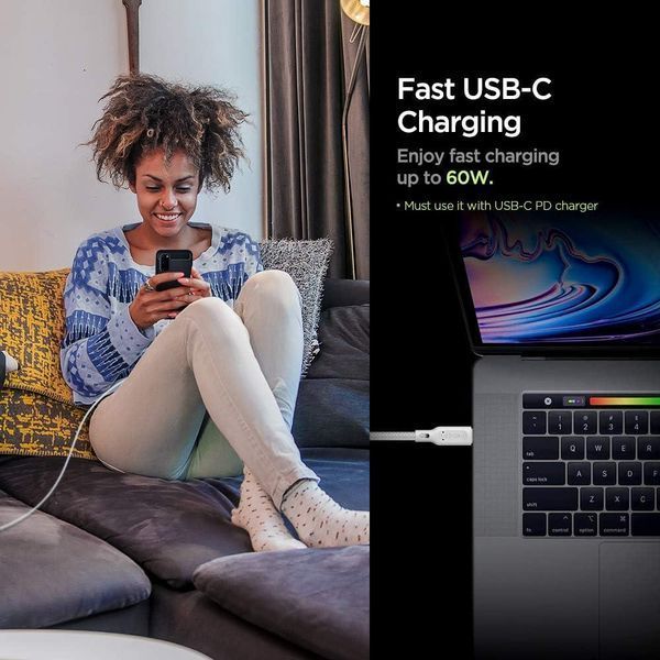 Кабель Spigen DuraSync UCB-C to USB-C 2.0 1.5m 60W White 000CA25703 1878449291 фото