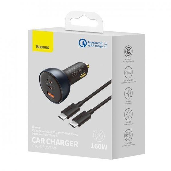 Автомобільний зарядний пристрій Baseus Qualcomm Quick Charge 5 Technology Multi-Port Fast Charge C+C+U 160W 1719883297 фото