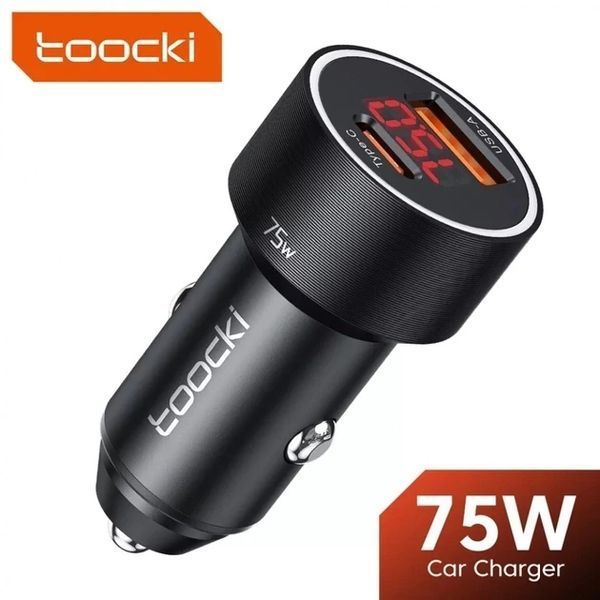Автомобільний зарядний пристрій Toocki 75W Car Charger Type-C 45w + USB-A 30w Metall 1821649261 фото